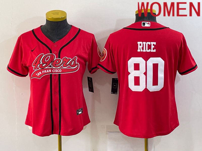 Women San Francisco 49ers #80 Rice Red 2022 Nike Co branded NFL Jerseys->women nfl jersey->Women Jersey